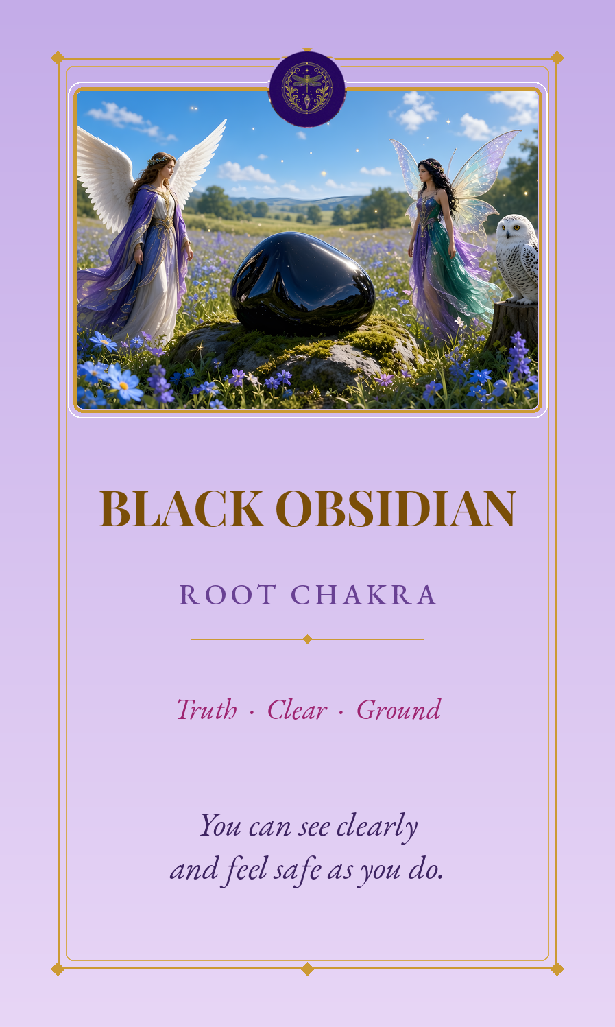 Black Obsidian card from the Angels of Healing Energy Crystal Oracle deck