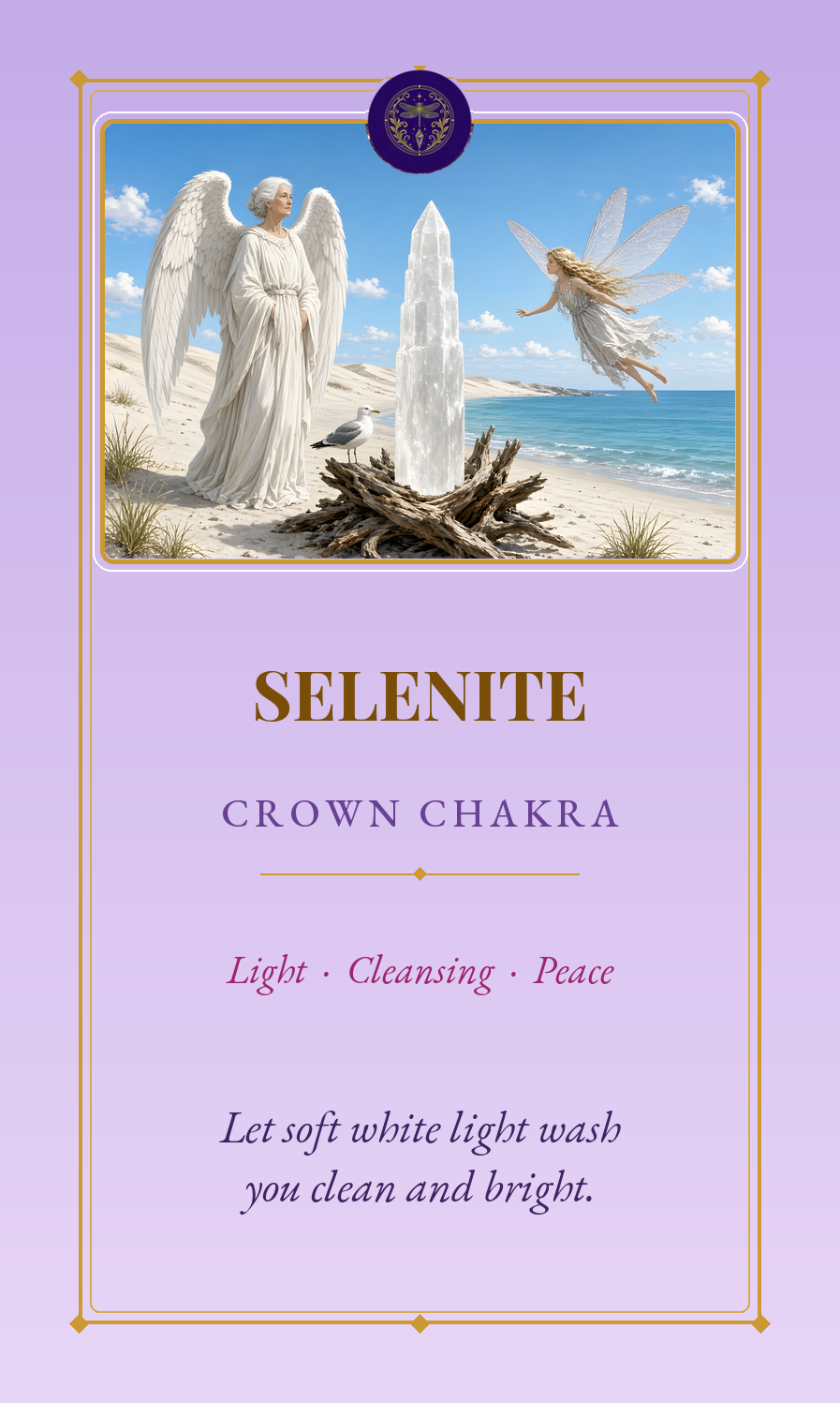 Selenite card from the Angels of Healing Energy Crystal Oracle deck