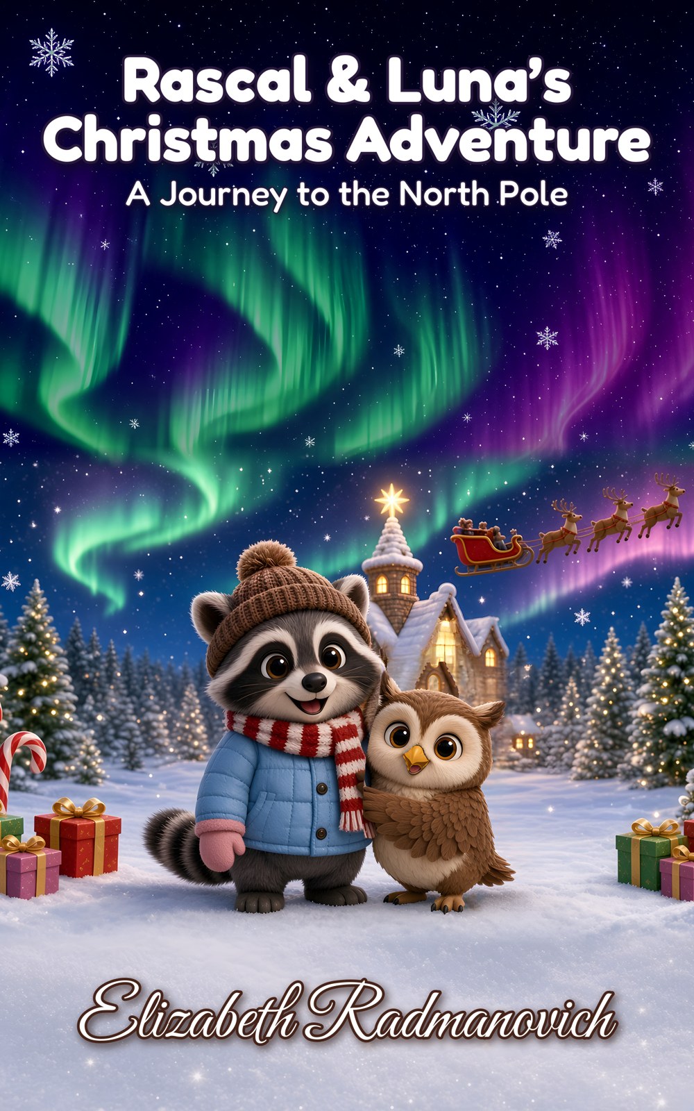 Book cover of Rascal & Luna's Christmas Adventure: A Journey to the North Pole by Elizabeth Radmanovich