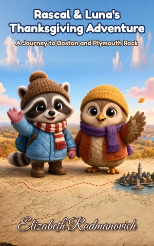 Book cover of Rascal & Luna's Thanksgiving Adventure: A Journey to Boston and Plymouth Rock